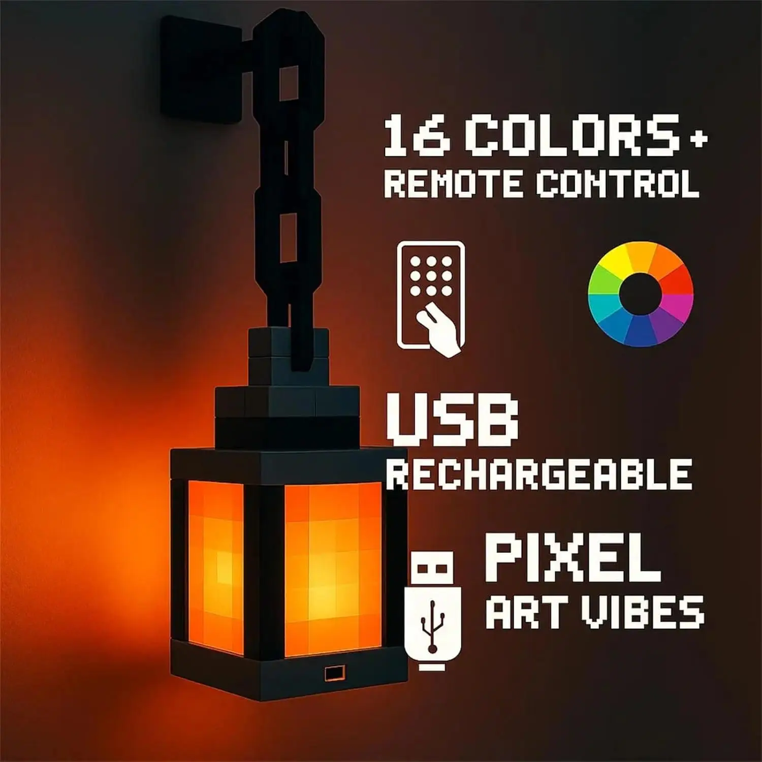 Pixel Style Portable Lantern - 16-Color Contemporary Tabletop Ornament, DIY Interior Decoration, Festival Mood Light (Home & Festive Decor Supplies)