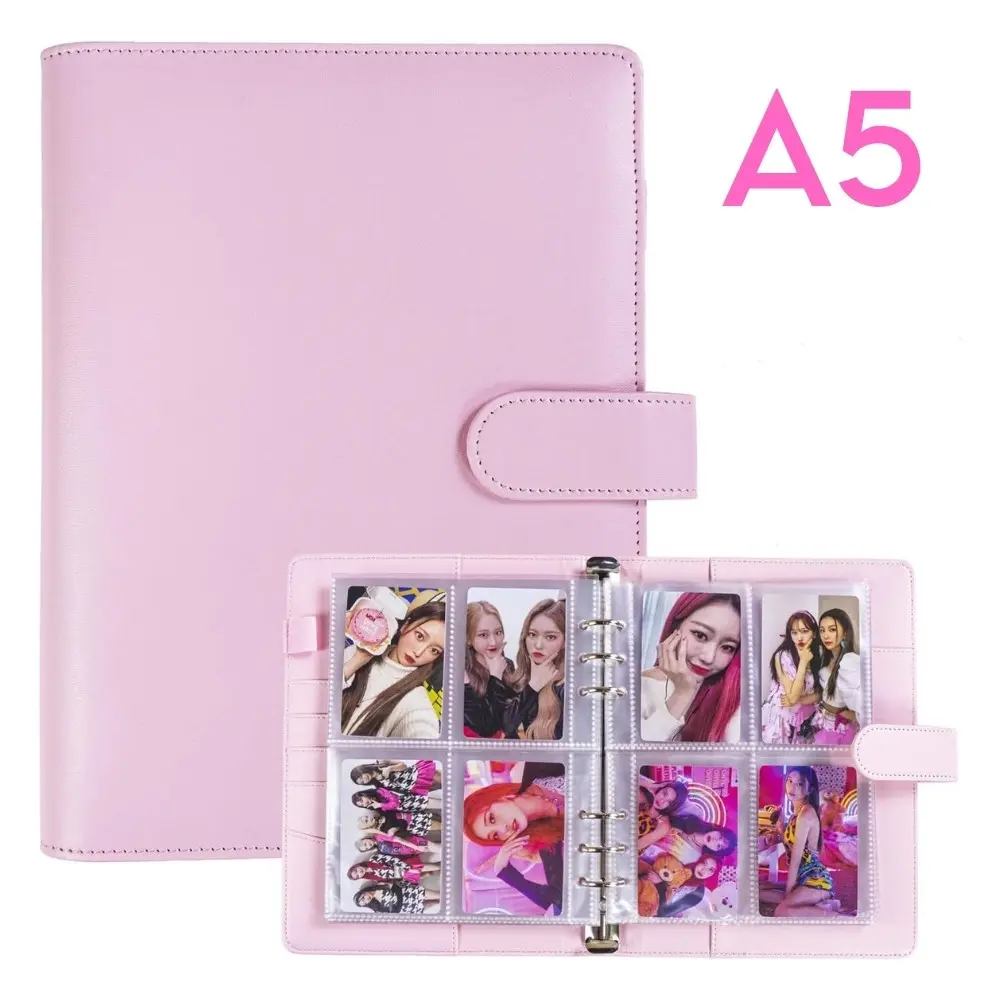 Aesthetic A5 Photocard Binder (100 Pockets) 💖 Premium Pink PU Leather (Purple, Blue, Yeallow) Album Gift for Kpop Fans & Collectors - Includes 25 Clear Sleeves - Perfect for Photocard Collection, Polaroid Storage & Journaling ✨