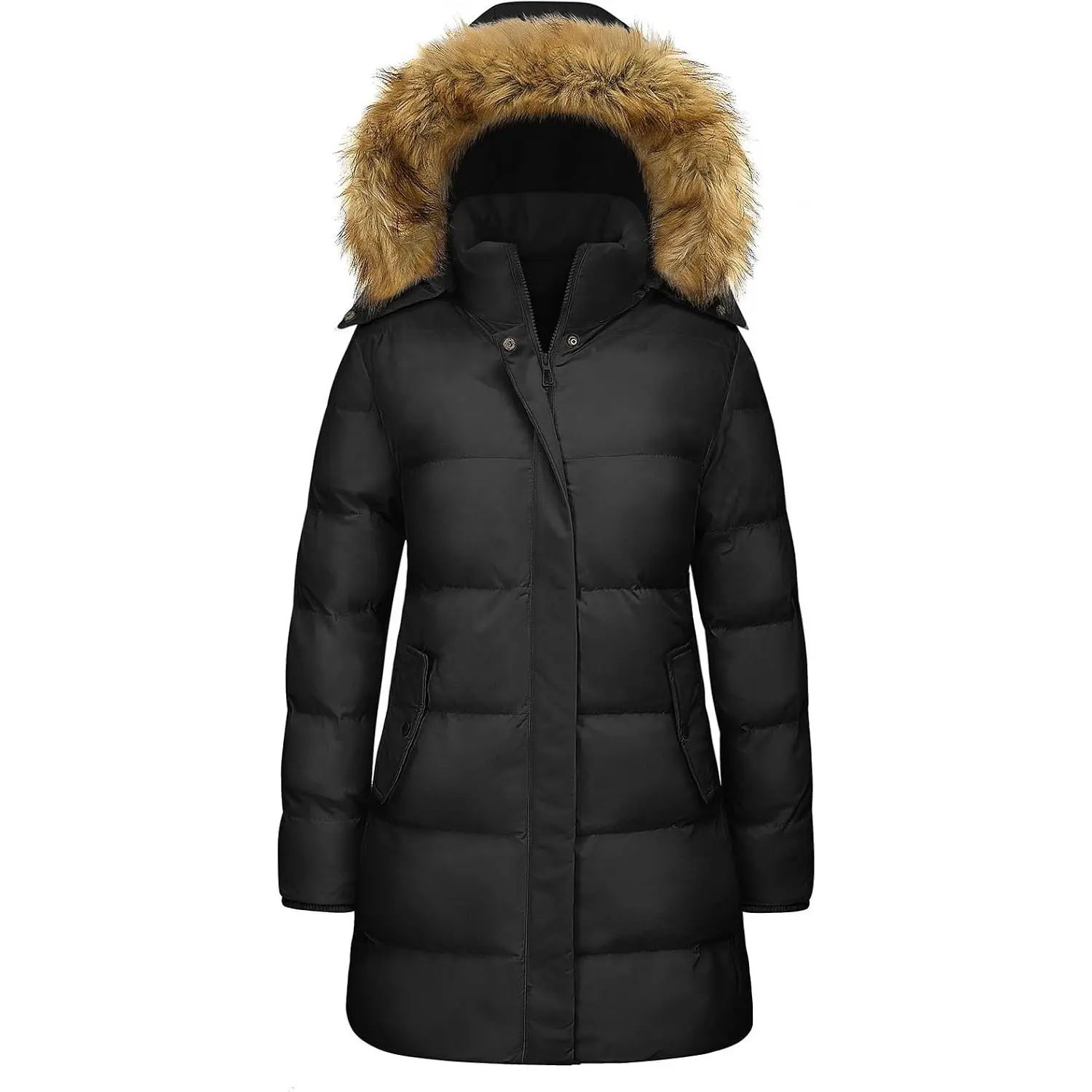 Women's Winter Puffer Coat Warm Thicken Jacket with Faux Fur Removable Hood Windproof Parka Outwear