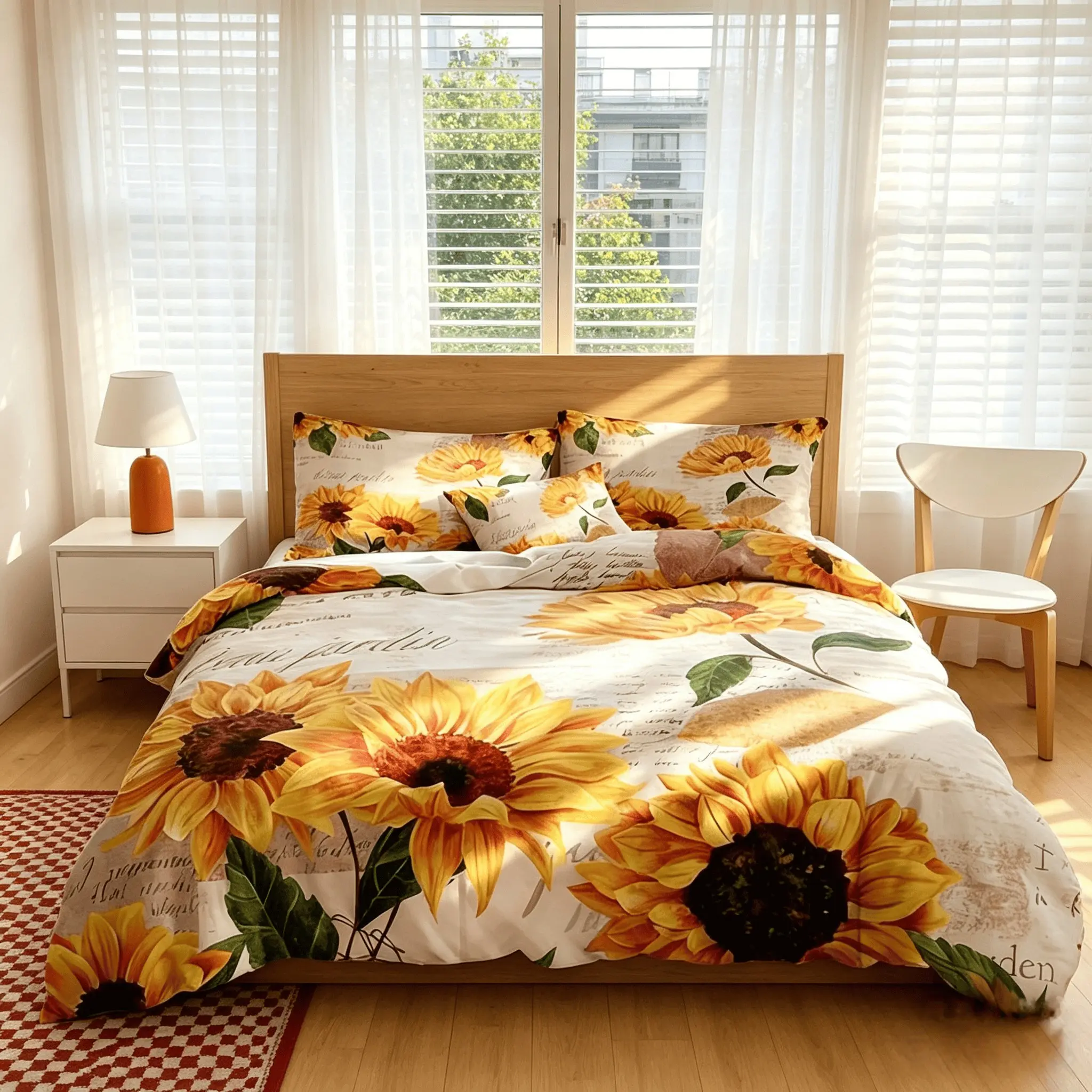 3-Piece Sunflower Print Pattern Bedding Set, Includes 1 Duvet Cover and 2 Pillowcases, Polyester Fiber, No Core Included, One Size Fits All