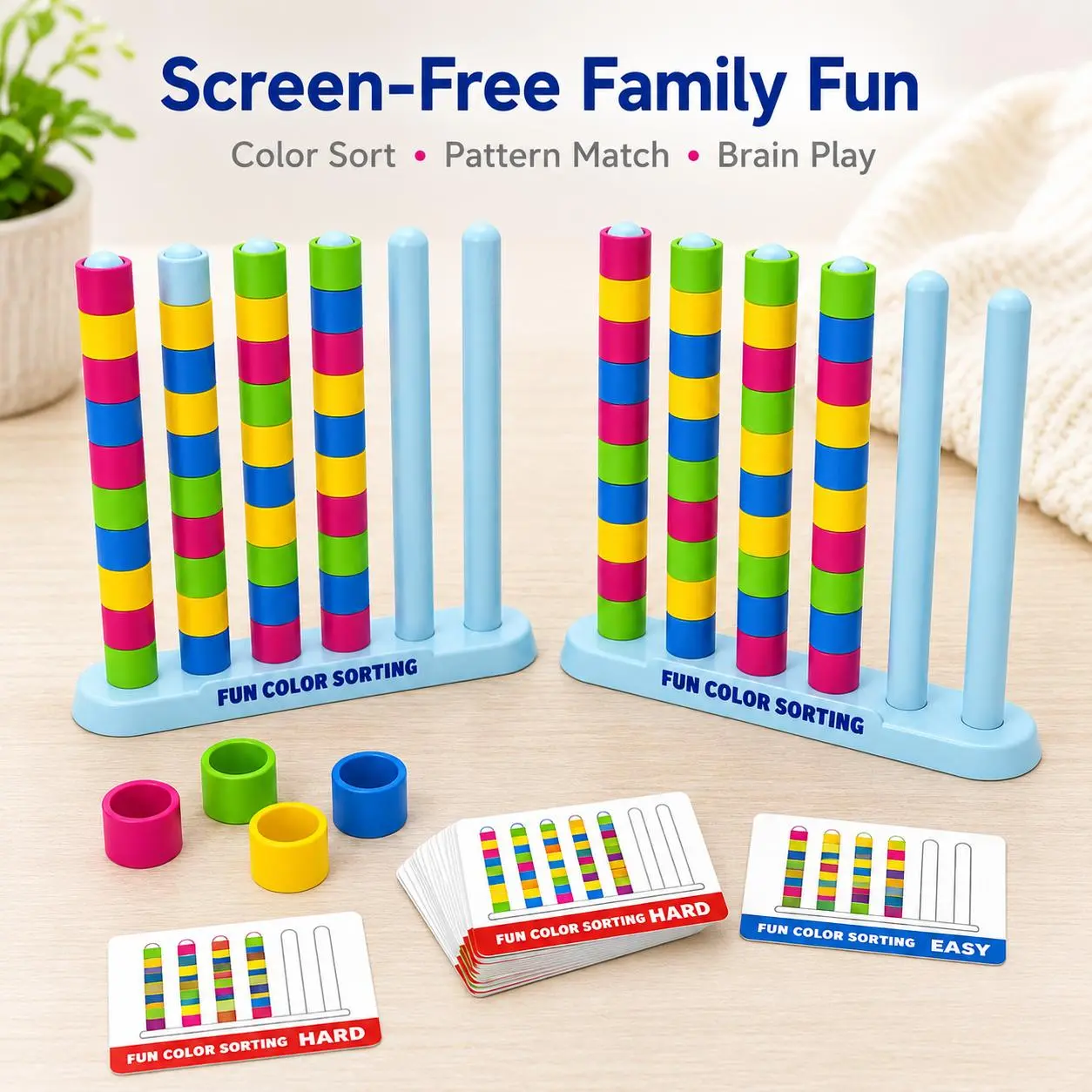 Color Stack Challenge Game for Kids & Adults Ages 8+, Fast-Paced Pattern Matching & Color Sorting Puzzle with 50 Challenge Cards, Screen-Free Family Game Night and Party Toy