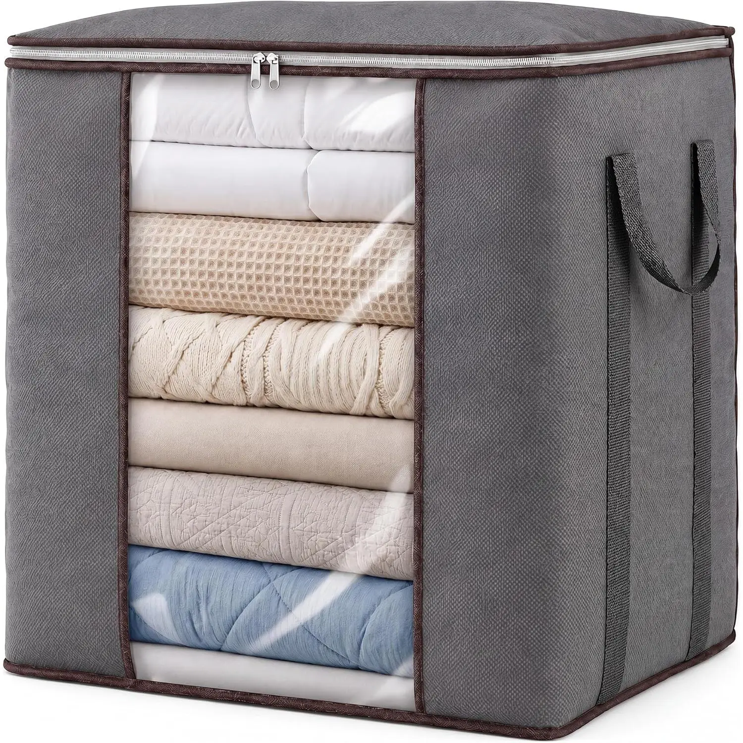 120L Large Breathable Fabric Storage Bags with Reinforced Handles, Home Organiser for Bedroom Storage of King Comforter, Bedding, Pillows, Sheets (Grey)