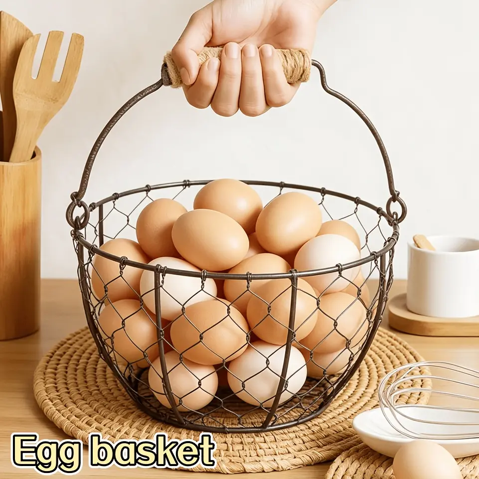 1pc Retro Egg Basket, Portable Egg Storage Basket, Kitchen Egg Rack, Circular Storage Container, Creative Countertop Storage Box, Household Kitchen Storage Solution. Wrought Iron Egg Rack for Chicken, Duck And Goose Eggs, Mother's Day Gift