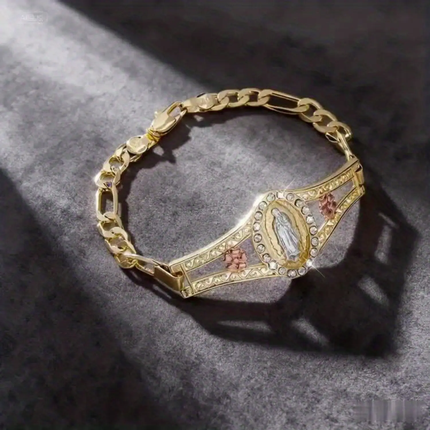 1pc Guadalupe Bracelet, Catholic Rosary Bracelet,  Medal, 14K Gold Plated Inlaid, Adjustable - Exquisite and Elegant Religious Jewelry Gift