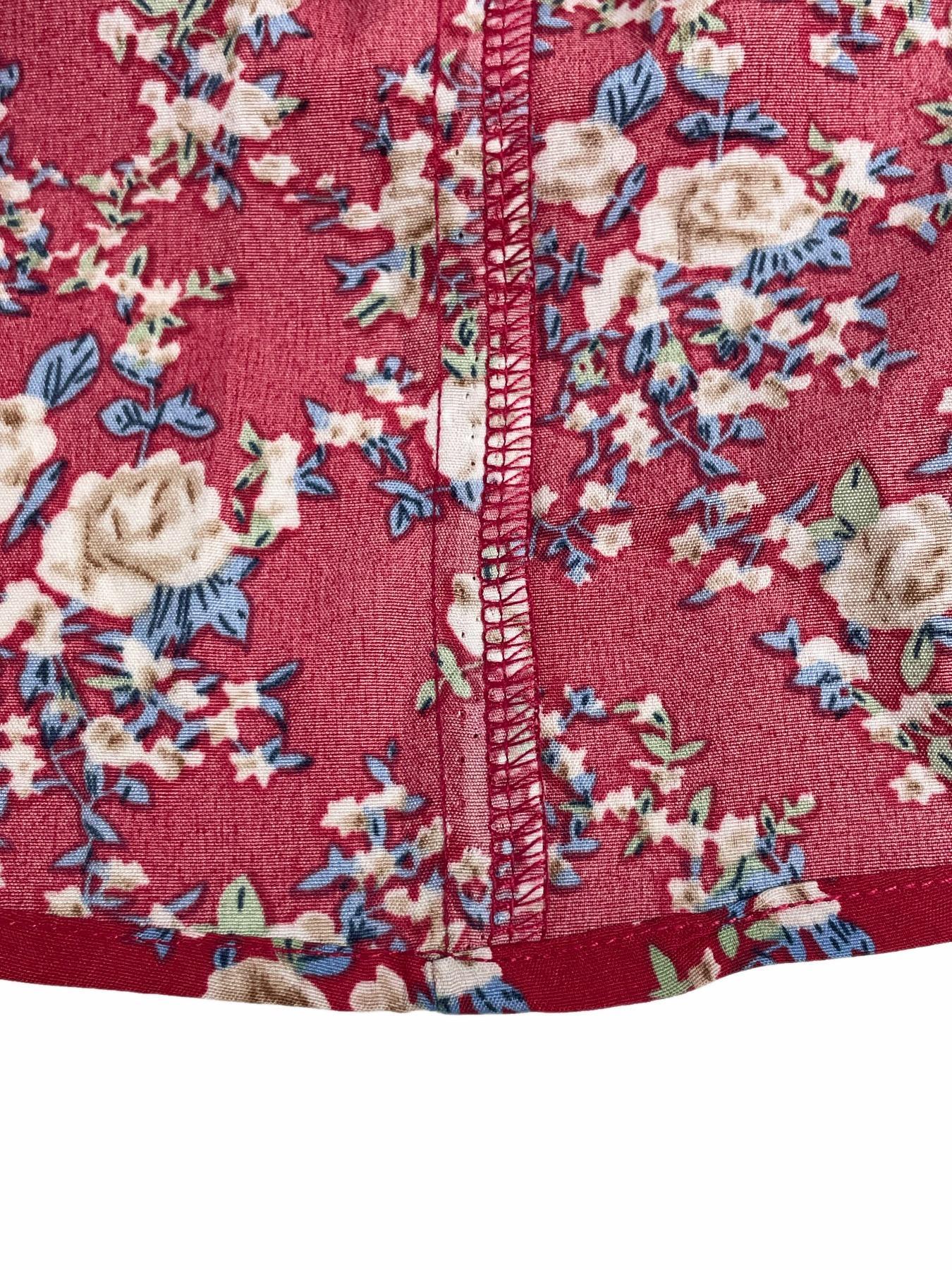 Women's Floral Print Bubble Hem Dress, Round Neck Waist Cinched Design, Boho Style Midi Skirt, Fitted Short Sleeve, All Seasons