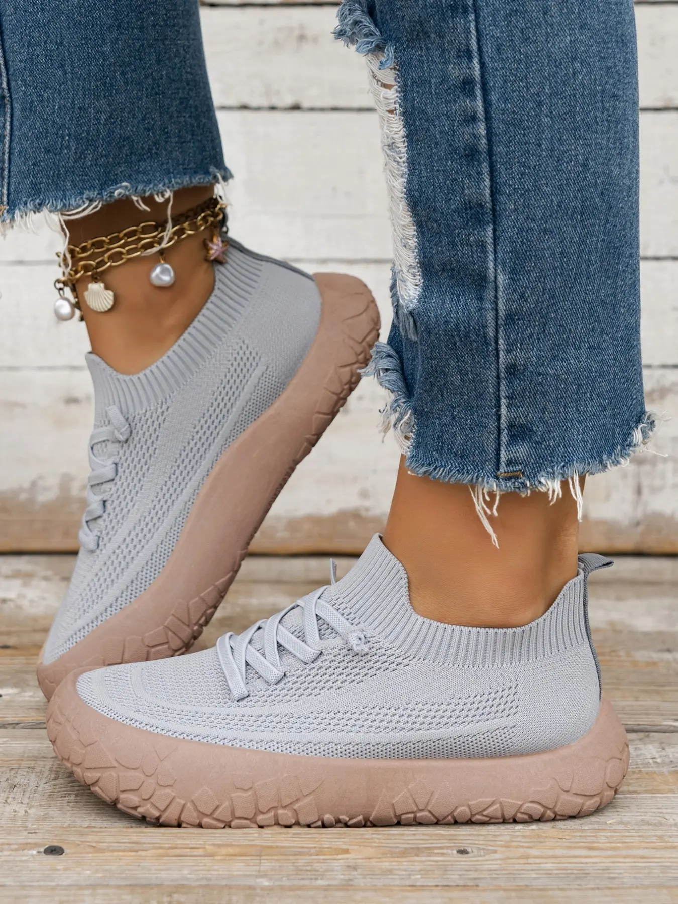 New Solid Color Elastic Knit Sock Shoes, Anti-Slip Thick Sole, Comfortable Outdoor Walking Women's Casual Ankle Boots, Thick Soled Shoes