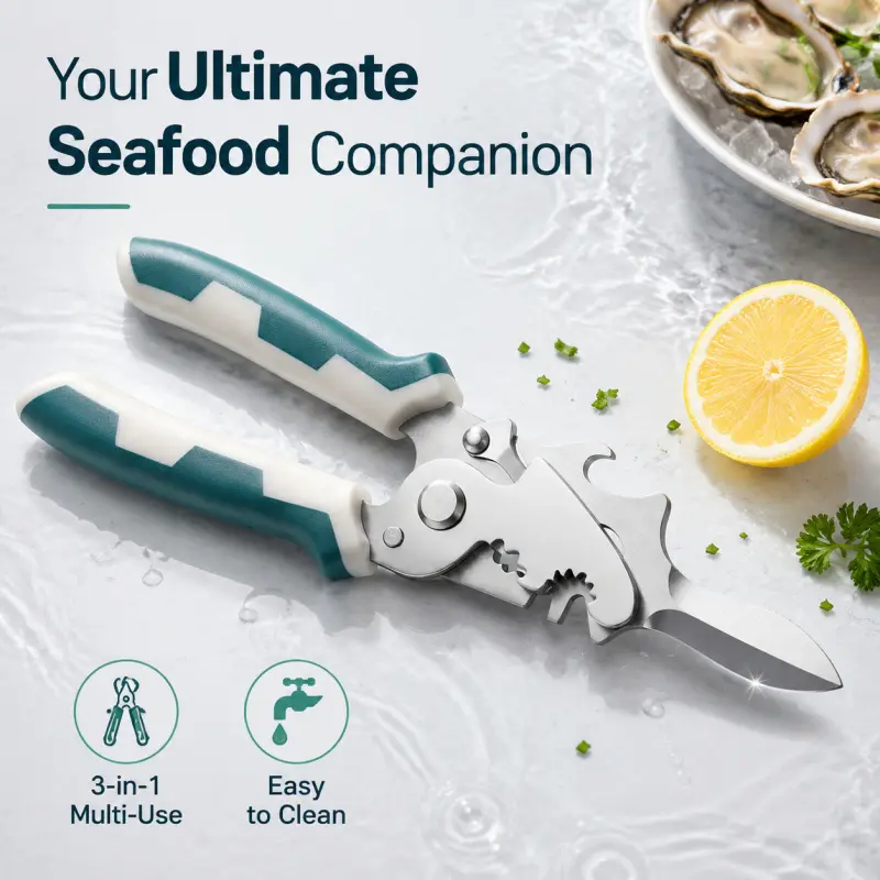 Multifunctional Stainless Steel Oyster Opener Tool, Non  Slip Handle Heavy  Duty Shellfish Cutter, Multi  Use Pry Oyster Knife & Snail Tail Clipper for Seafood Preparation