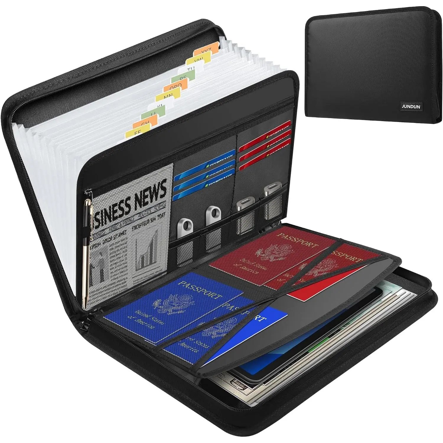 Fireproof Accordion File Organizer | 13 Pockets Accordion Folder with Zipper & Labels, Multi-Pockets Document Organizer for Files and