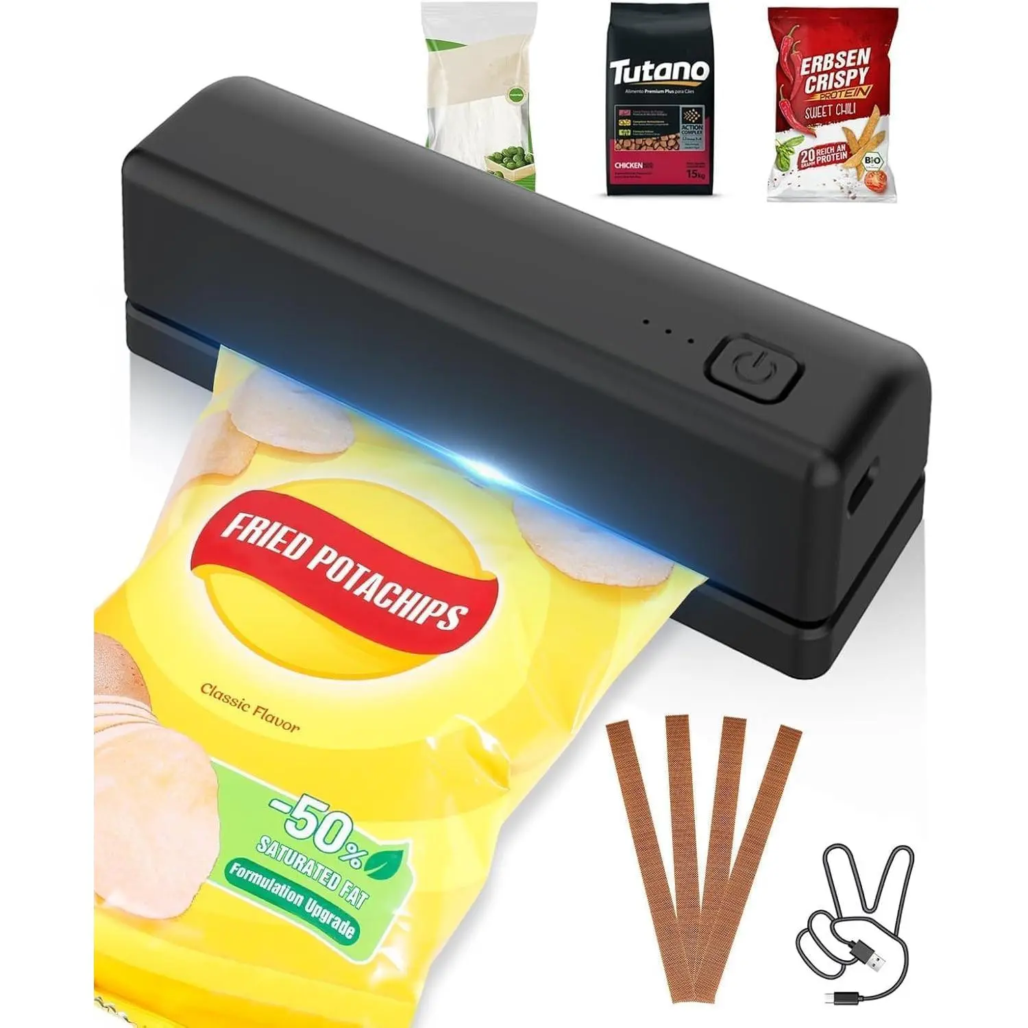 Portable Mini Bag Sealer, Handheld Heat Sealer for Chip Bags, USB  Plastic Bag Resealer with 4  Heat Strips, Compact Snack Bag Sealer for  Storage, Black