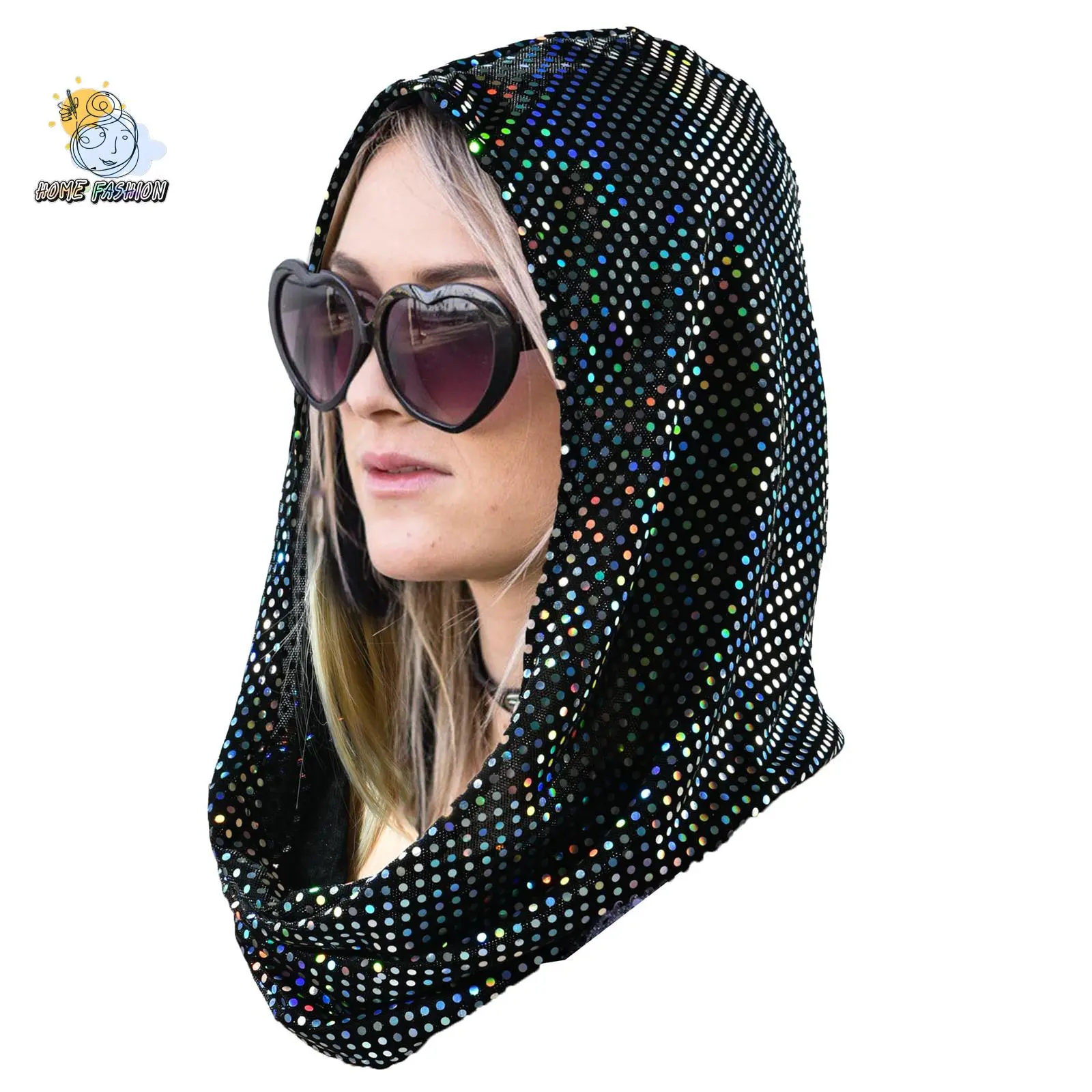Female Polyester Black Sequin Headwrap - Soft, Lightweight Universal-Fit Headwear for Party Wear, Daily Use