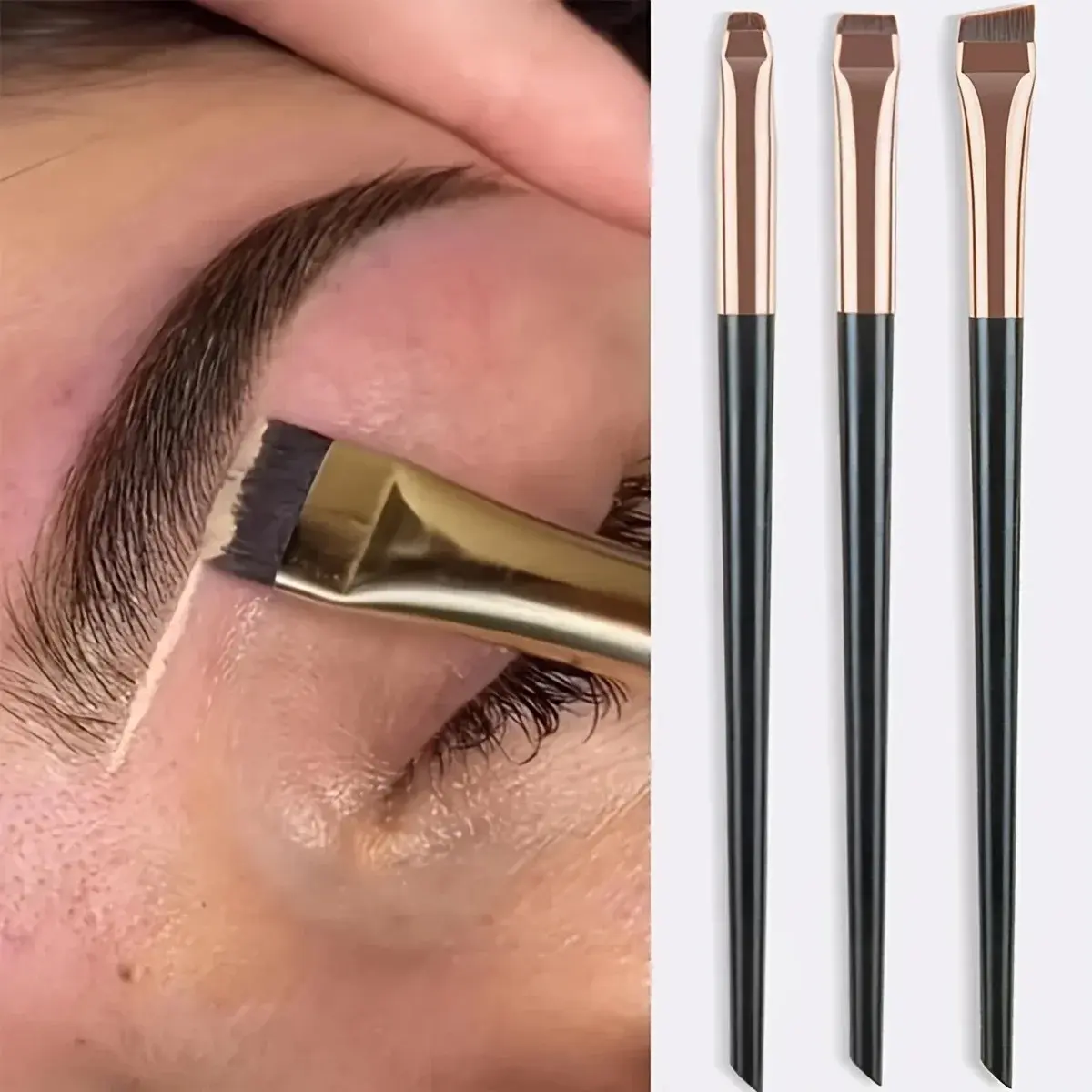 3-Piece Makeup Brush Set, Crescent Eyeliner Brush, Fine Angle Brow Brush, Eyeliner Brush, Ultra-Fine Shadow Brush, Essential Beauty Tools, Brush Makeup Kit
