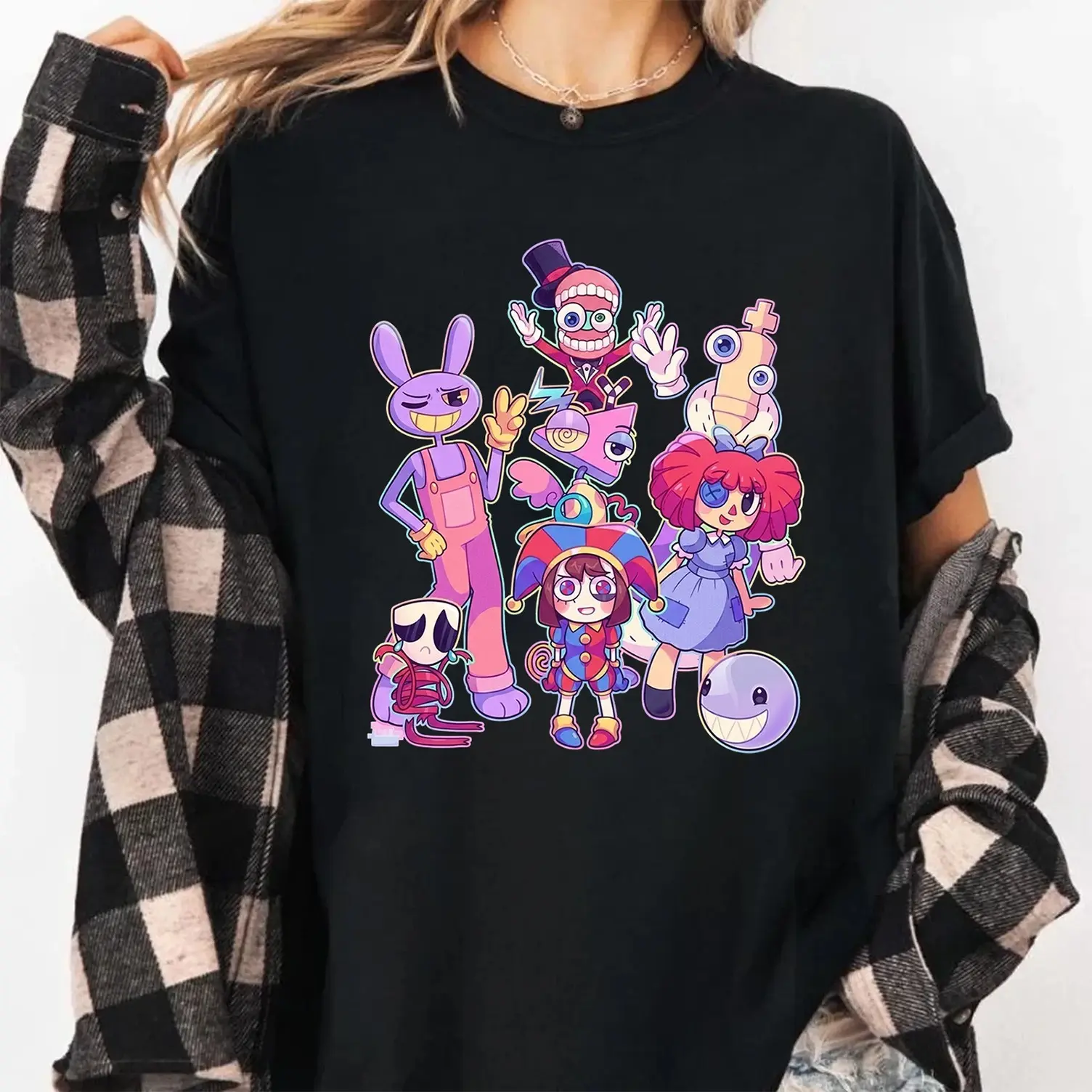 The Amazing Digital Circus Graphic T-shirt for Men, Casual Short Sleeve Crewneck Top with TV Show Character Print, Tops, Shortsleeve, Casual Fashionable Top, Menswear