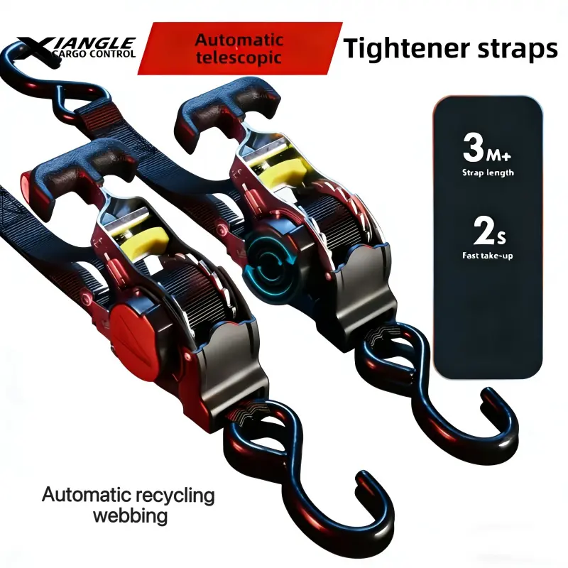Heavy-duty auto-retracting cargo straps, no assembly required, freely stretchable, ideal holiday gift, auto-retracting tensioner binding straps, luggage ropes, motorcycle tie-down fixing tightening straps