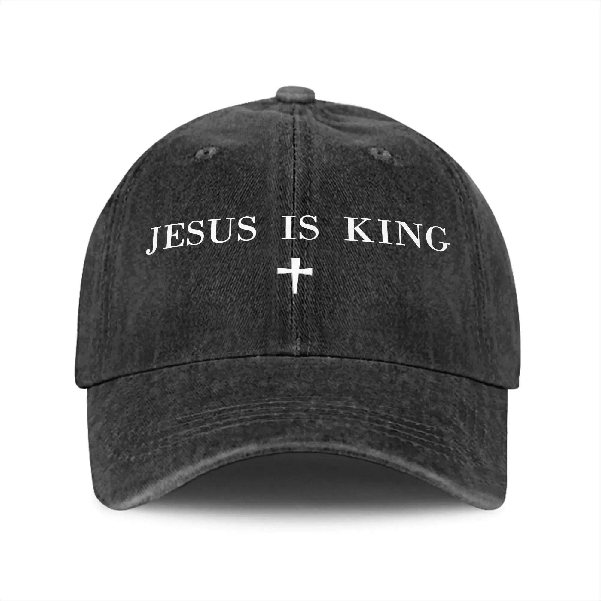 Unisex Adjustable Snapback Trucker Hat - Christian "Jesus is King" Graphic 80s-90s Washed Denim Cotton Cap, Outdoor Hunting Gift for 4th July Country Enthusiasts