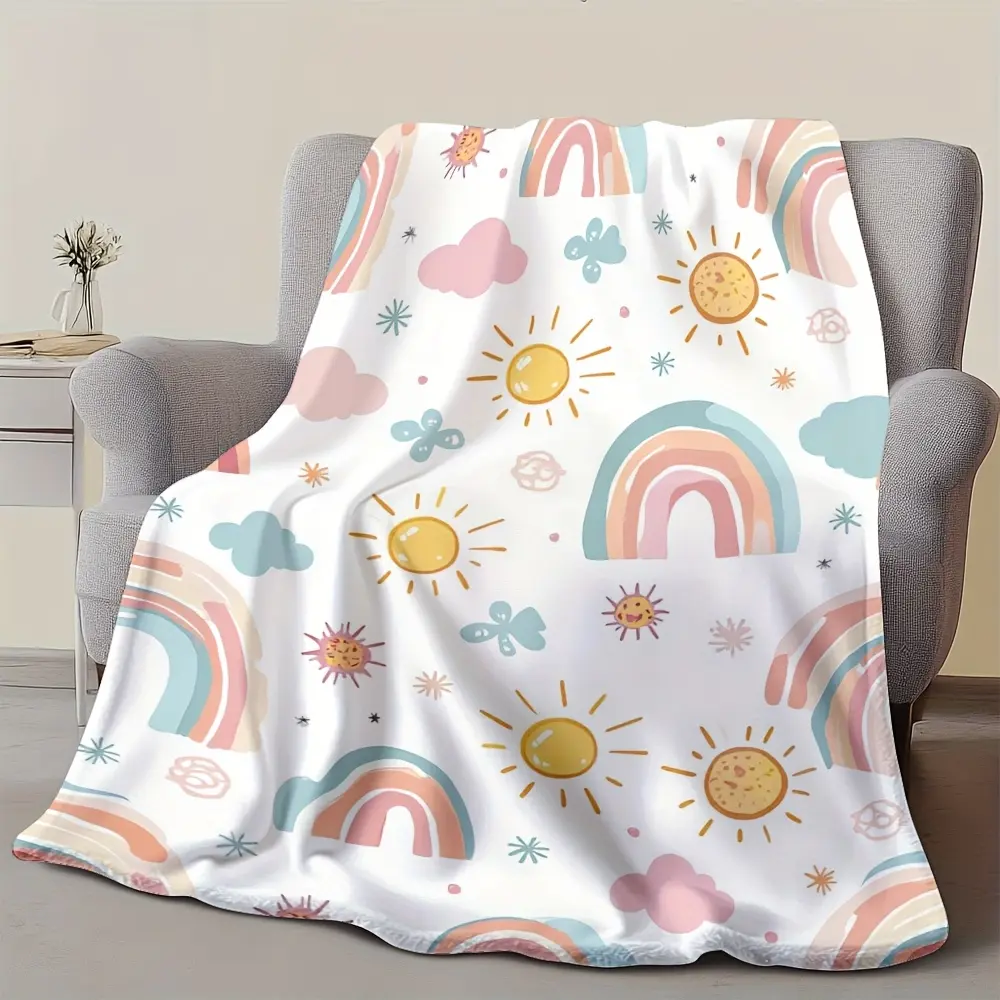 Cozy Blanket Featuring a Rainbow Sunshine Design - Soft And Comfortable for Use on Beds, Sofas, Couches, in Offices, While Camping, And During Travel - an Ideal Gift for Any Season
