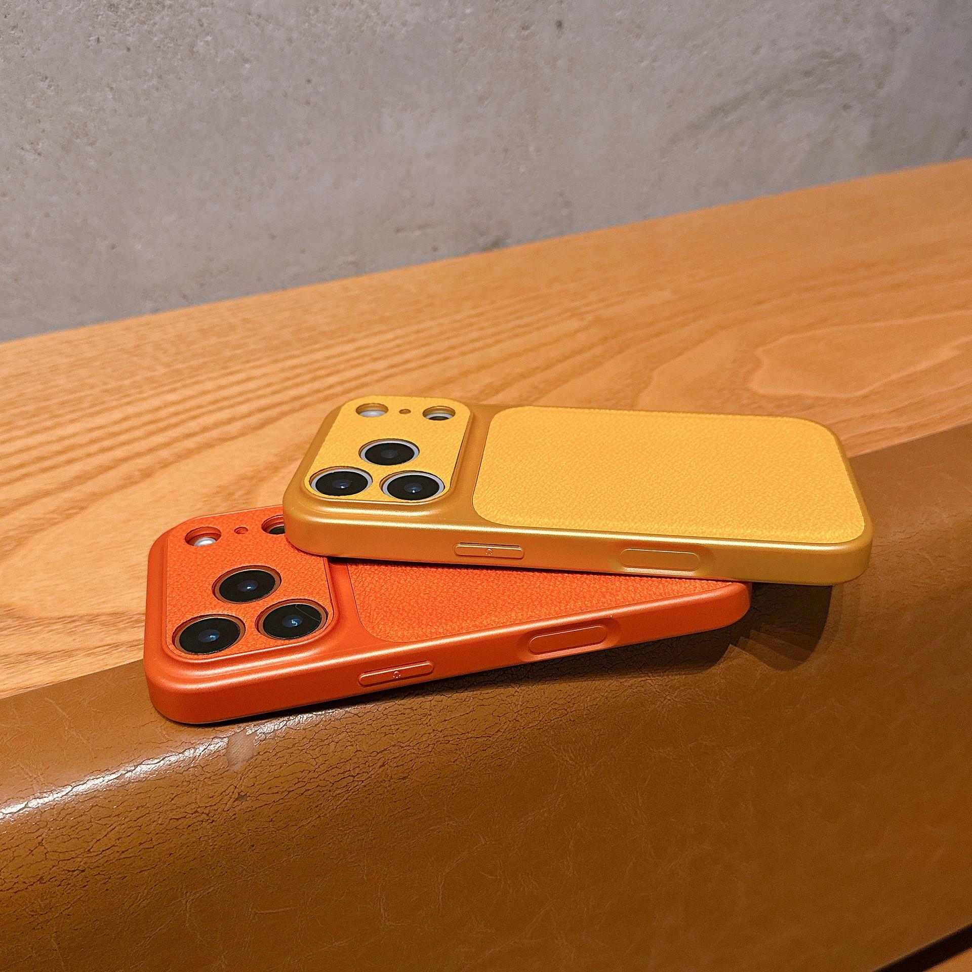 2026 Full Coverage Large Window iPhone 17 Pro Max Lychee Texture Case Compatible with Apple 16/15 /14/13