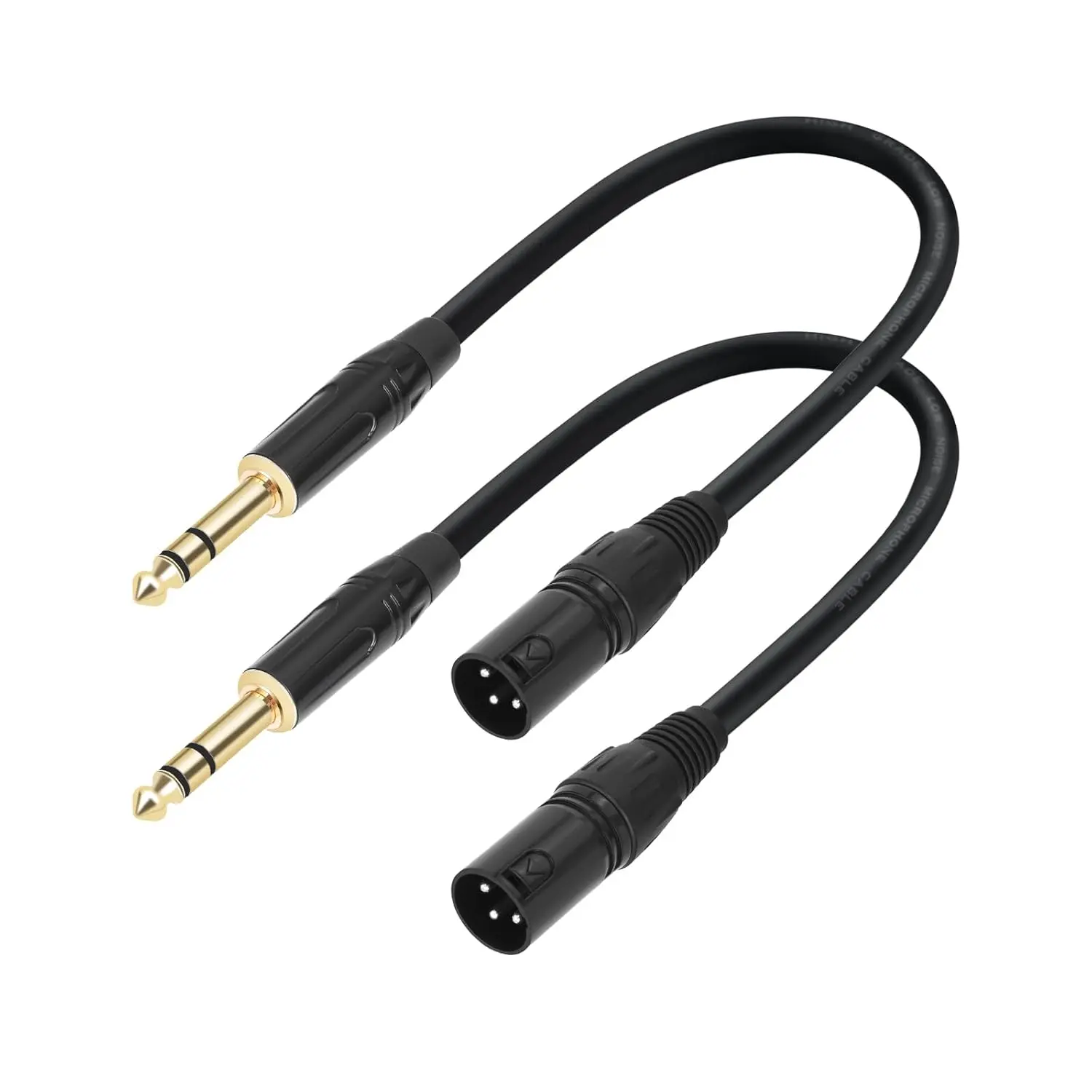 2 Pack XLR Male to 1/4" TRS Stereo Adapter Cable,1ft/0.3m - Balanced Audio Converter for Microphones, Mixers & Studio Equipment - Oxygen-Free Copper, Gold-Plated Connectors