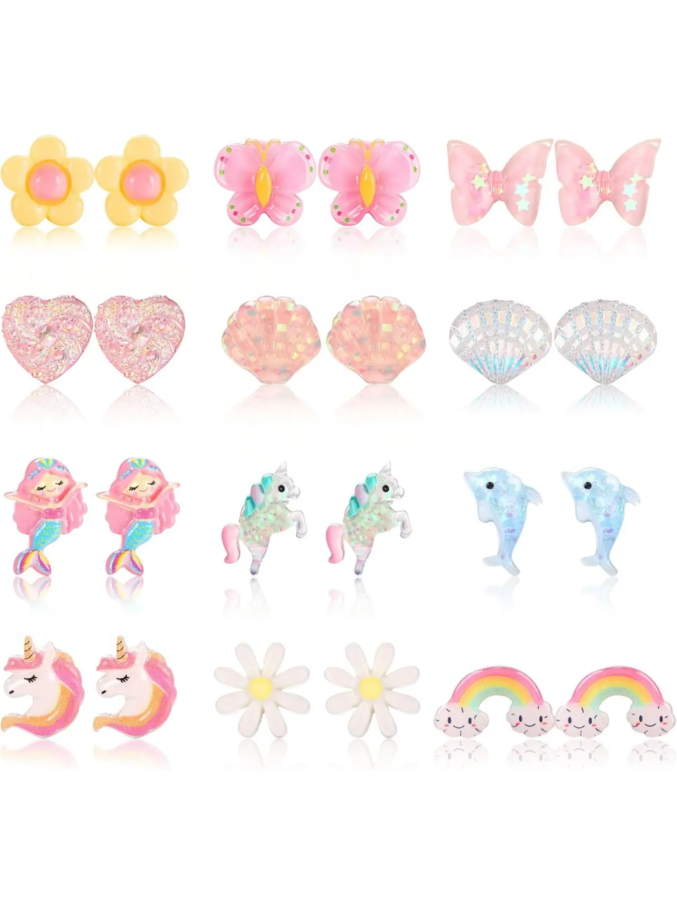 12 Pairs Clip On Earrings for Girls Kids Dress Up Jewellery Set Ear Accessories | Girls Clip on Earrings for Kids, Non-Pierced, Stick on Earrings for Girls Toddler