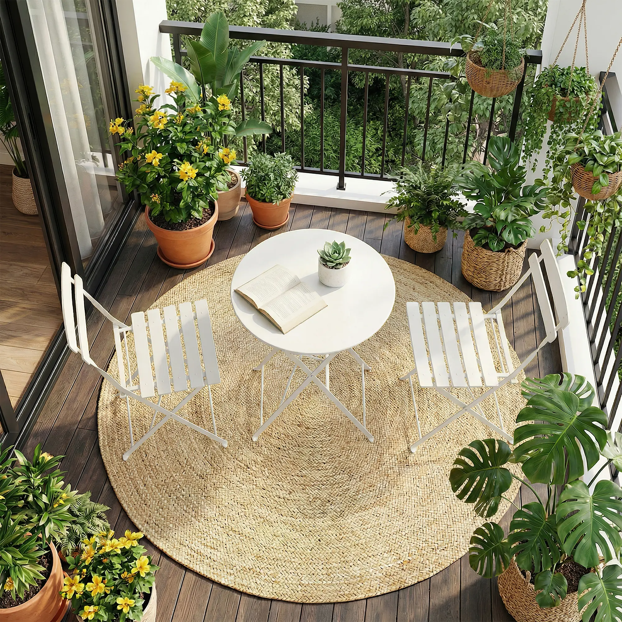 3-Piece Space Saving Metal Bistro Patio Set, Sturdy Steel Table with 2 Chairs, No Assembly Required Portable Outdoor Furniture Perfect for Balcony Yard Porch Garden