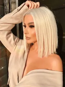 Platinum Blonde Wigs, Short Bob Synthetic Lace Front Wig for Women with Baby Hair, 13x4 HD, Short Straight, Glueless, Heat Resistant Fibre Wig for Daily Wear Party Use