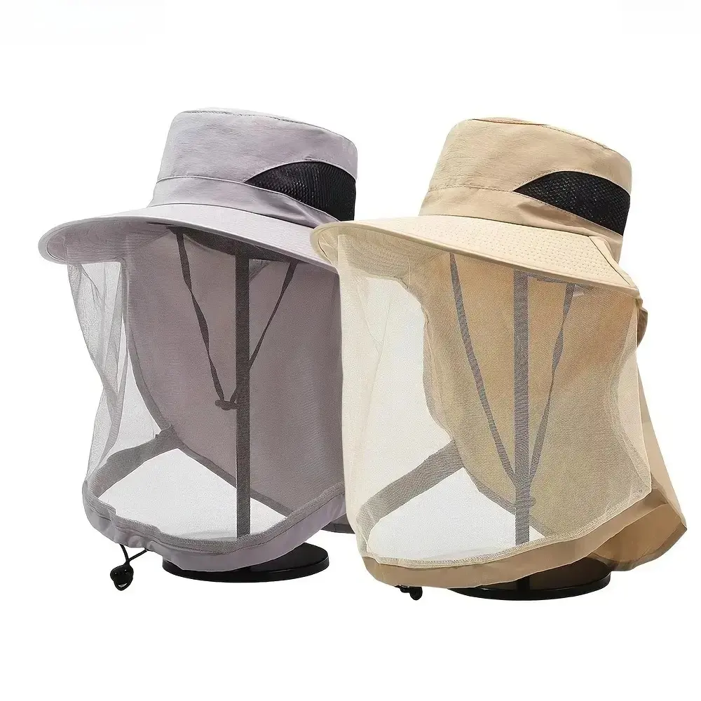 2-Pack Breathable Mosquito Net Bucket Hat, Sun Protection Fishing Hat with Mesh Face Cover, Insect Bug Proof Outdoor Hat Great for Camping, Hiking, Gardening, Fishing & Summer Travel