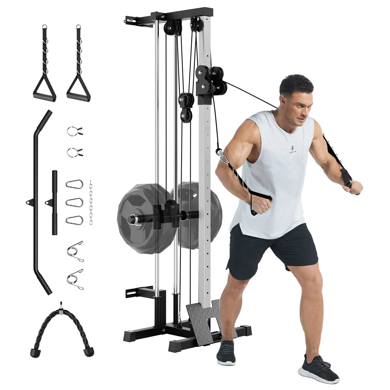 Wall Mounted Dual Pulley Cable Machine for Home Gym - 18 Adjustable Positions, 400LB Capacity, Heavy Duty Functional Trainer, Space-Saving Upper Body Strength Training Equipment