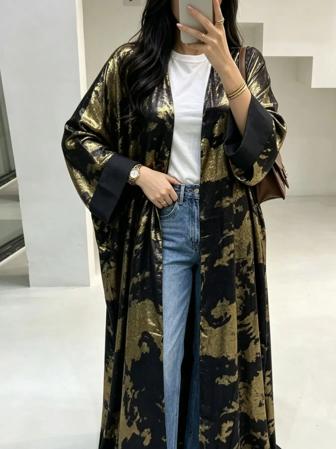 Women's New Fashion Satin Luster Loose Long Robe, Elegant Long Sleeve Abaya, Suitable for Parties, Birthdays, Weddings