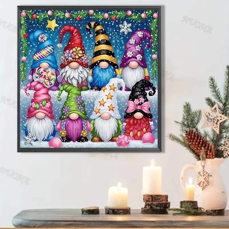 Winter Snow Cute Gnomes Diamond Painting kit, Vibrant Color Nordic Gonome with Star and Candy Design Full Drill Diamond Art Kit, Relaxing Handmade DIY Craft for Christmas Home Wall Decoration