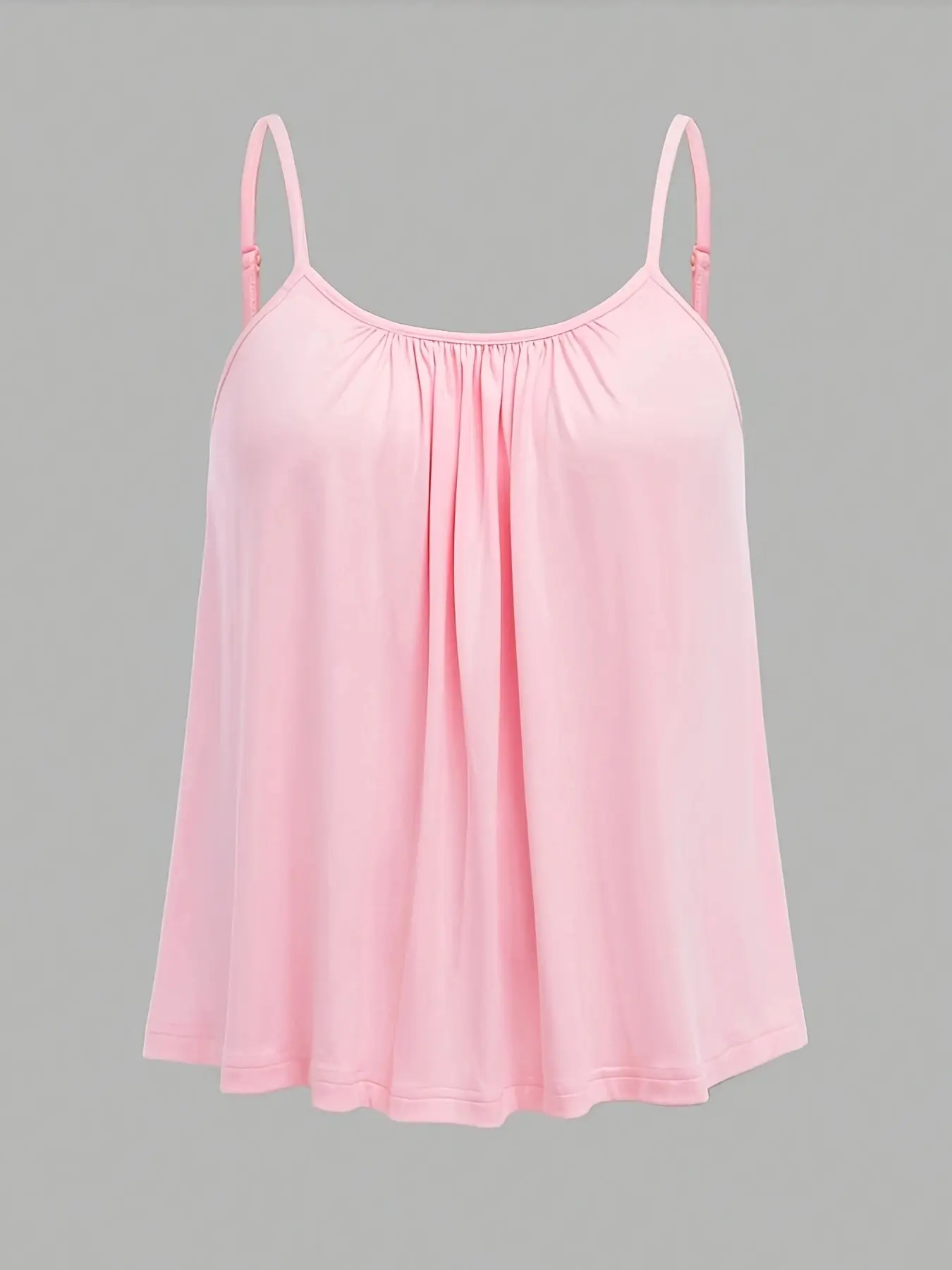 Plus Size Ruched Minimalist Style Flowy, Adjustable Thin Straps Loose A-Line Sleeveless Shirt, Women's Solid Casual Cami Underwear, Summer Casual Sleeveless