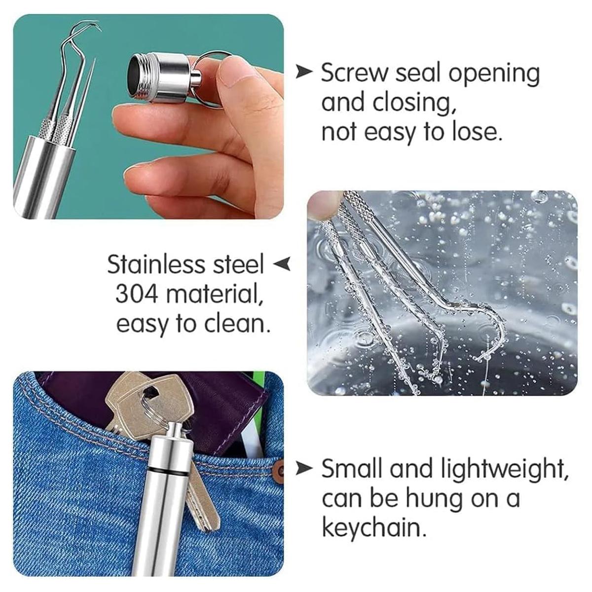 7PCS Stainless Steel Toothpick Pocket Set, Dental Floss Pick, Reusable Teeth Cleaning Tools Kit with Portable Holder, Keychain Design for Outdoor Picnic, Camping, Travel Essentials 7PCS Stainless Steel Toothpick Pocket Set, Dental Floss Pick, Reusable Teeth Cleaning Tools Kit with Portable Holder, Keychain Design for Outdoor Picnic, Camping, Travel Essentials