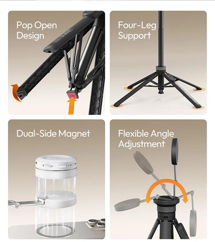 Ulanzi MT85 Smartphone Selfie Stick Phone Automatic Tripod Stand 1.5M With Bluetooth Controller 10M Wireless Magsafe Quadruped