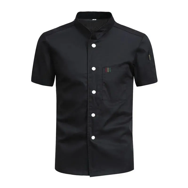 Menswear Fitted-Cut Short Sleeve Plain Fabric White Unisex Chef Workwear Shirt for Restaurant, Hotel, Kitchen Use