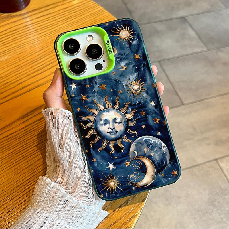 Phone Case Compatible with iPhone 16 15 Pro Max Plus 16E 14 13 12 11 X XR Starry Sun Moon Pattern Durable Shockproof Anti-Scratch PC Protective Case