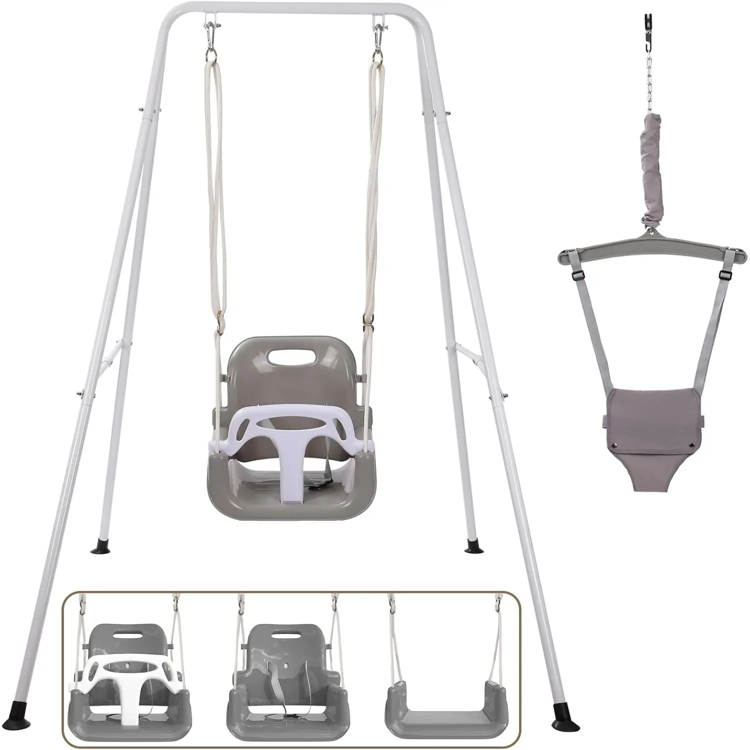 2 in 1 Toddler Swing & Jumper, Swing Set for Indoor/Outdoor, Baby Jumpers and Bouncers, Easy to Assemble & Store, Suitable for Children 6 Months and Older(Black)