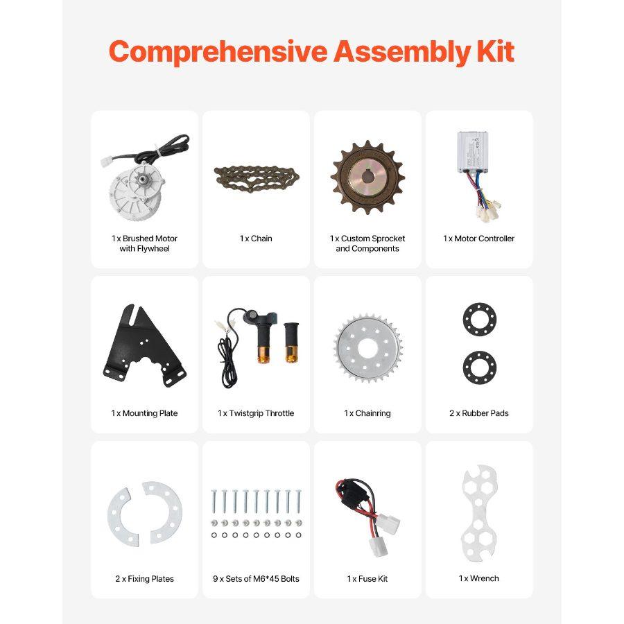 VEVOR 450W Electric Brushed DC Motor Kit - 36V 3000rpm Motor with Upgraded Speed Controller and Twistgrip Throttle Kit for Go Karts E-Bike Motorcycle Scooter