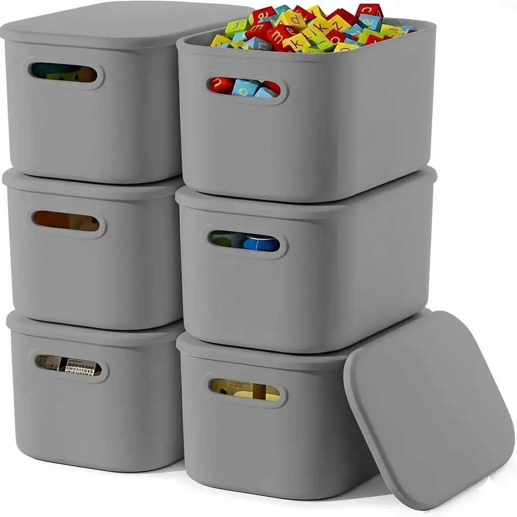 6 colored plastic storage boxes, desktop and home drawer storage baskets, snacks,, cosmetics, covered organizing baskets, kitchen storage boxes, Desktop Storage Solution, Covered Container Storage, Kitchen Storage Bins, Home Drawer Organizers