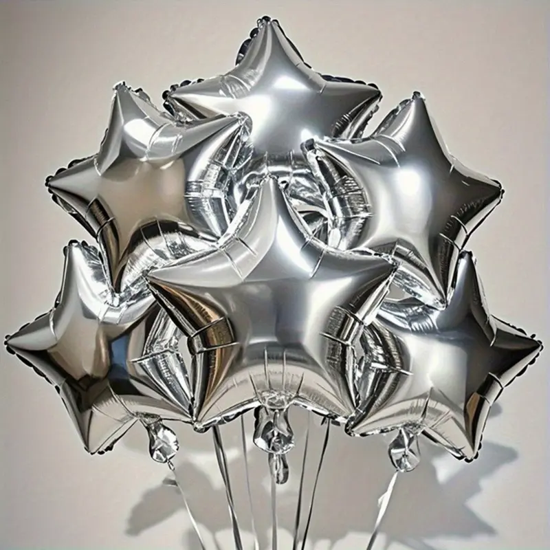 10-piece set, silver five-pointed star balloons, 18.0inch silver star-shaped foil balloons, star-shaped Mylar balloons, helium balloons, suitable for birthday parties, anniversaries, weddings, graduation gifts, party decorations