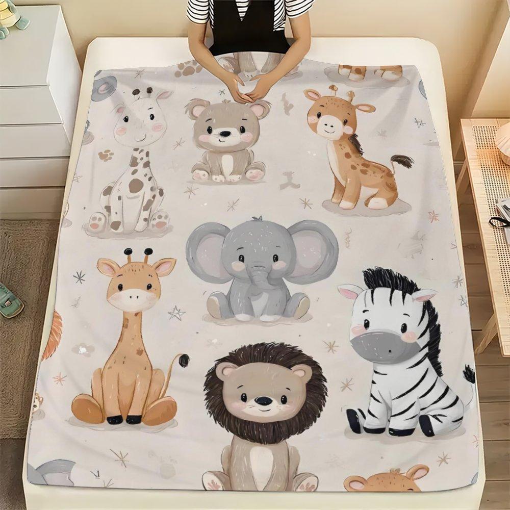Wild Safari Adventure Blanket Lion Giraffe Elephant Zebra Prints Ultra Soft Fleece Stimulates Young Minds Perfect Imaginative Play Learning Discoveries Cozy Companion All-season Multifunctional Cartoon Flannel Throw Comfort Nap Wrap Warm Throw Blanket