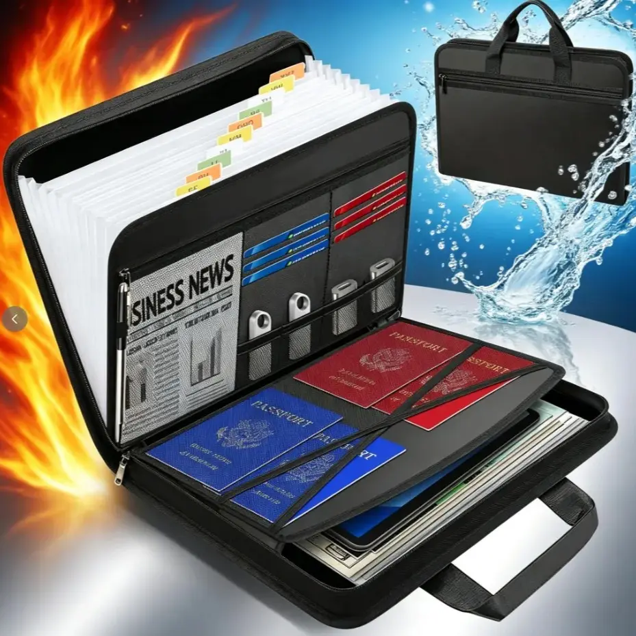 Fireproof Waterproof File Organizer, Expandable Folder, Portable Document Bag, Document Organizer Folio, Ideal for Home Office, Stores Important Documents