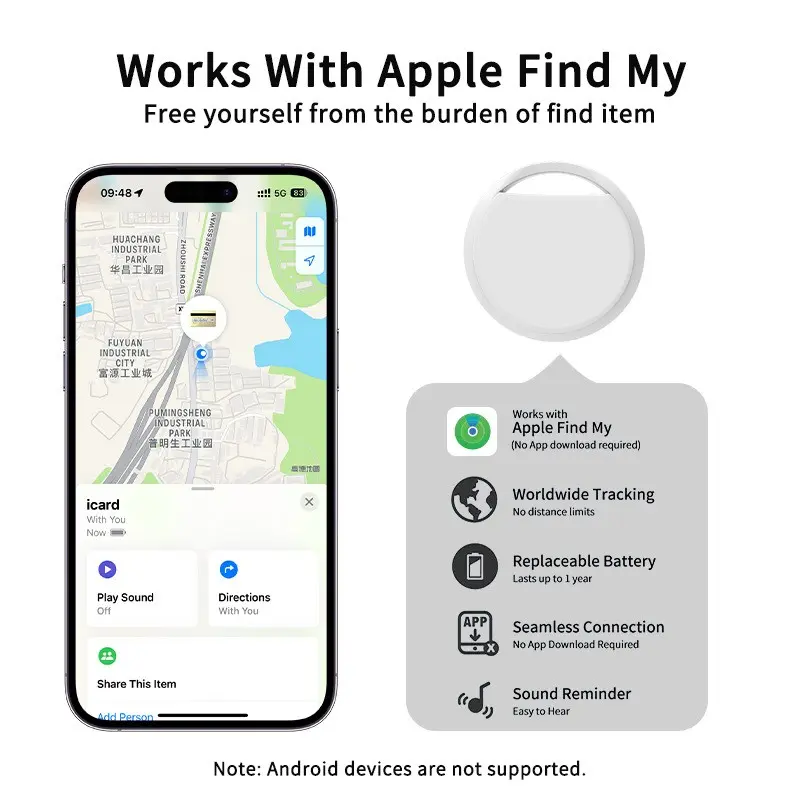 Mini GPS Tracker with Weather-Resistant Magnetic Case, No Monthly Fee, Best Hidden GPS Tracker, Anti-Loss Device, Apple Compatible, Father's Day Gift
