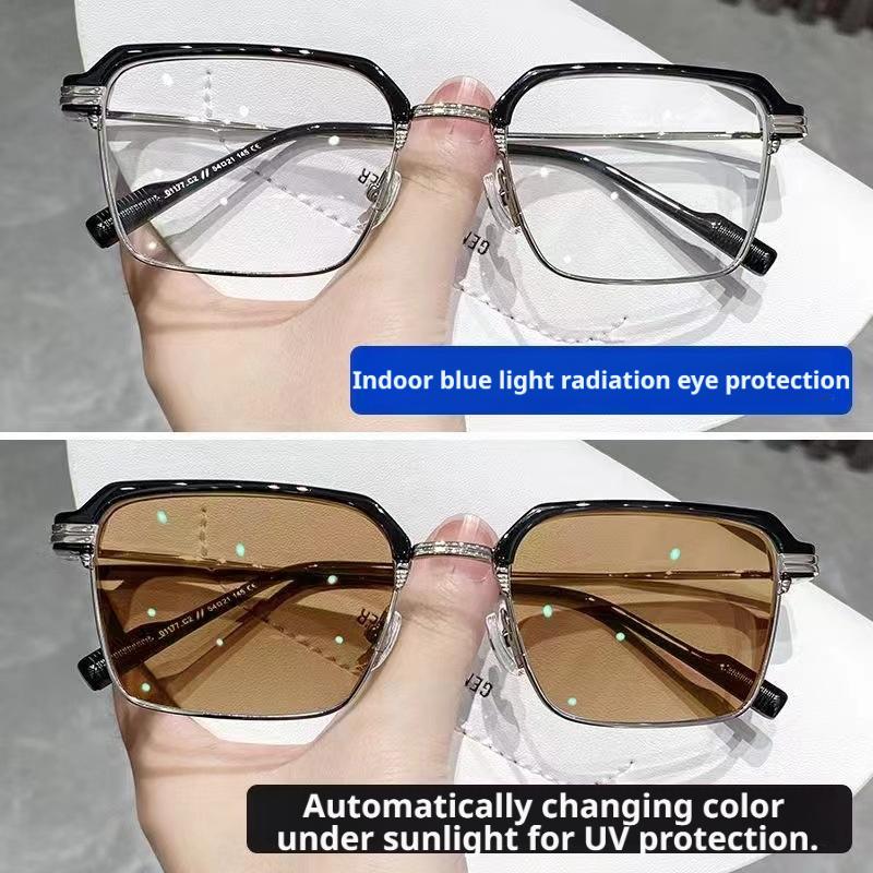 Auto Light Adaptive Smart Glasses 2 in 1 Blue Light Blocking UV Protection Color Changing Lenses Metal Frame Lightweight for Men Women