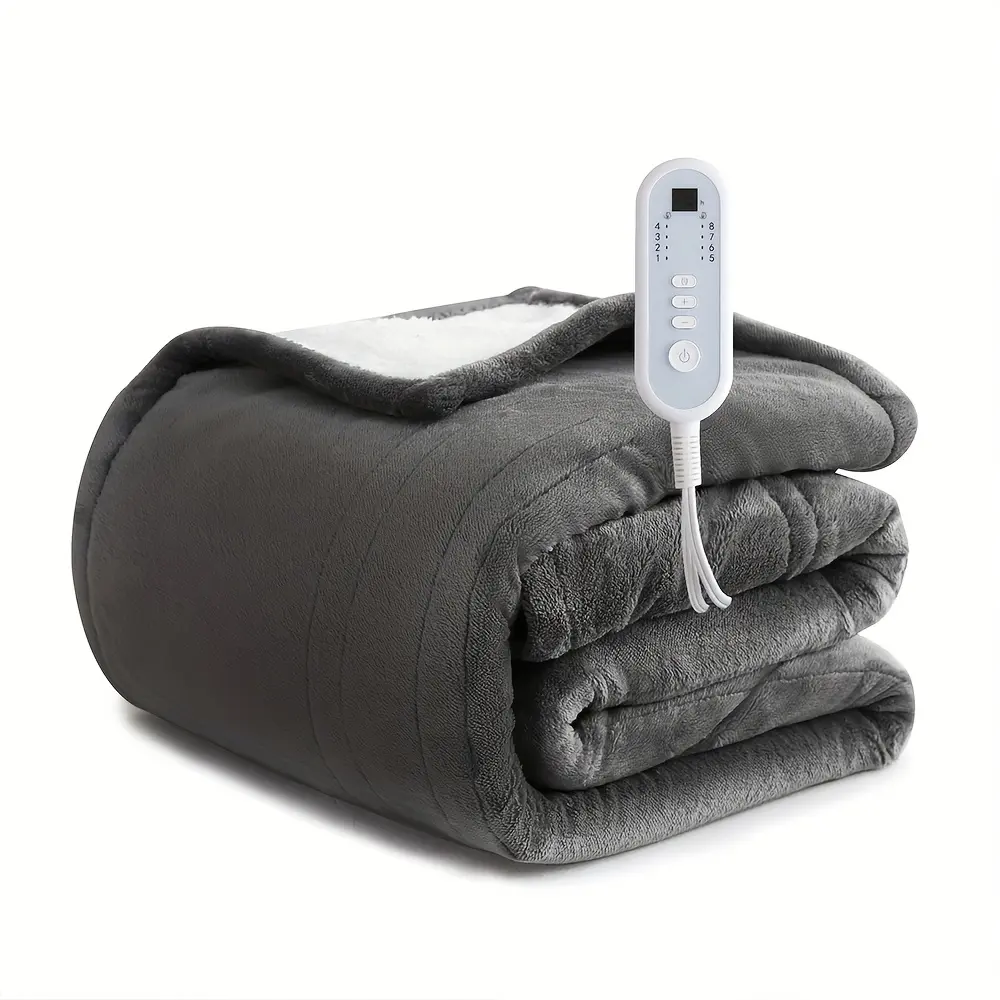 Extra Large Thick Flannel Heated Blanket, Time & Temperature Control, 10H Auto-Off, 8 Heat Levels, Dual Controllers for Queen/King, Single Controller for Throw/Twin/Full, Machine Washable, PTC+NTC Overheat Protection