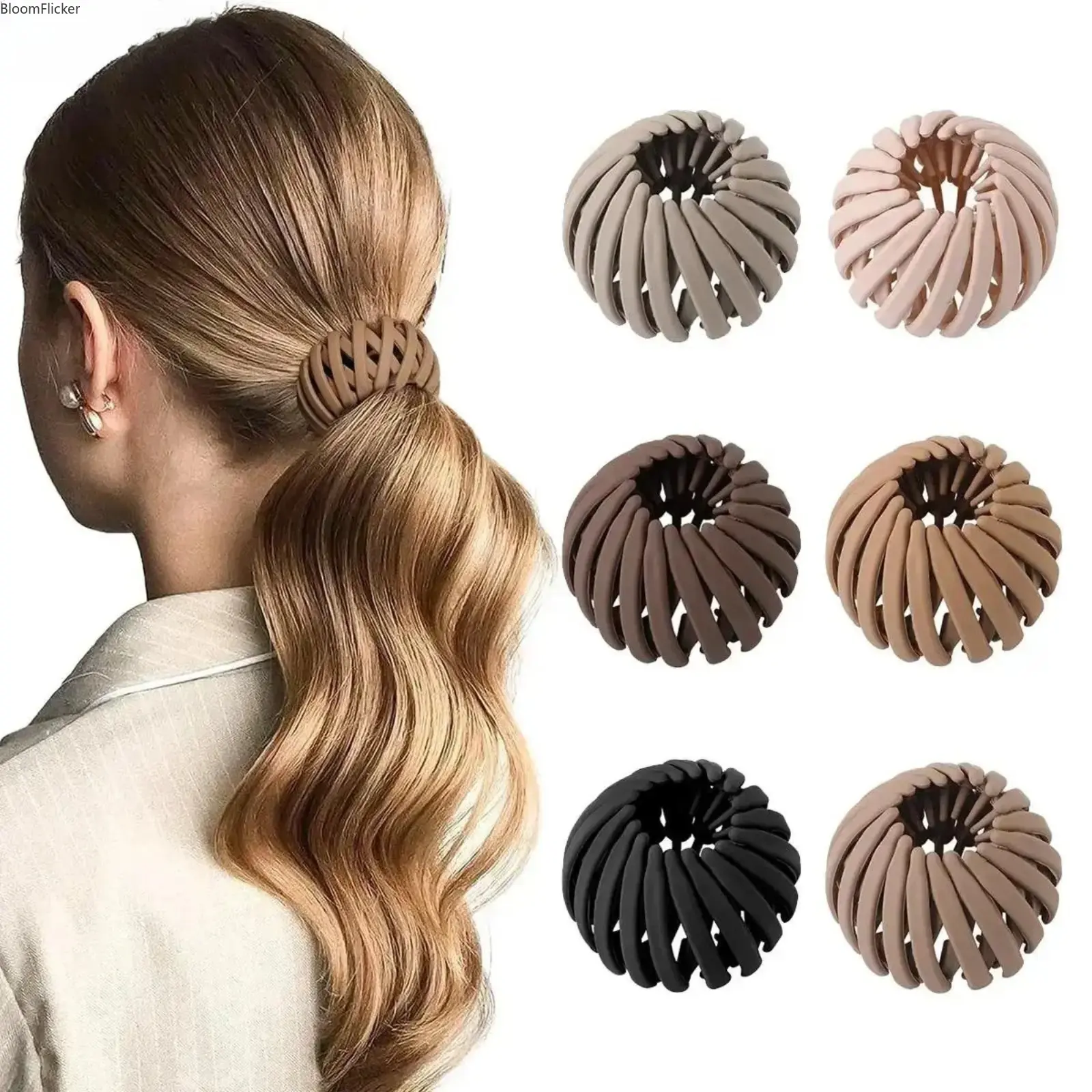 6Pcs Bird Nest Expandable Hair Claw Set, Flexible Stretch Elastic Bun Ponytail Holder Clips for Women Girls, Strong Firm Hold Easy Styling Accessory for Daily Hairstyles & Casual Outings