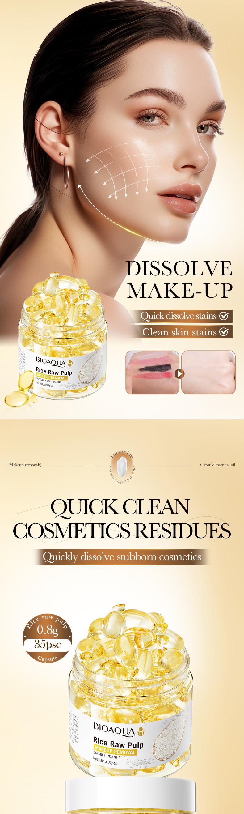 Rice Pulp Cleansing Oil Capsules - Dissolves Waterproof Makeup Instantly, Gentle No-Sting Formula, Travel-Friendly Single-Use Pods for Flawless Double Cleanse Every Night!