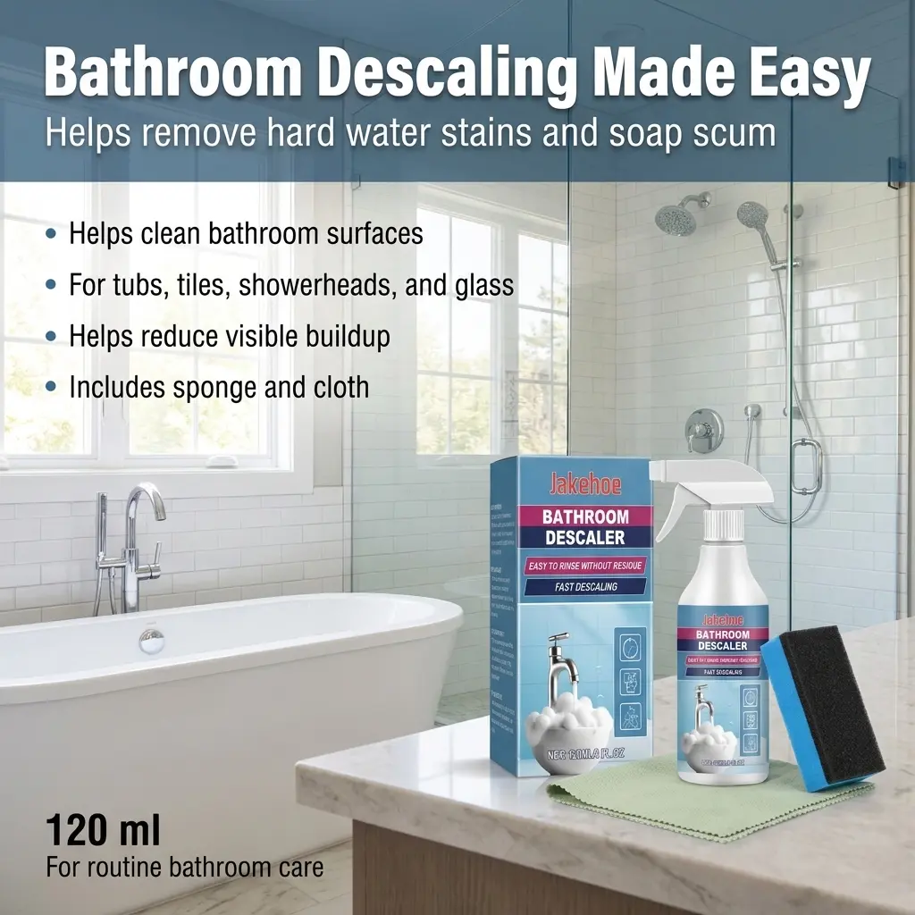 Spray-Type Bathroom Cleaner Descaling Agent - Daily Home Care Deep Stain Removal for Stainless Steel Sinks, Wash Basins, Bathtubs, Faucets, Ceramic Tiles, Glass Doors, Water Spots, Soap Scum, Surface Cleaning