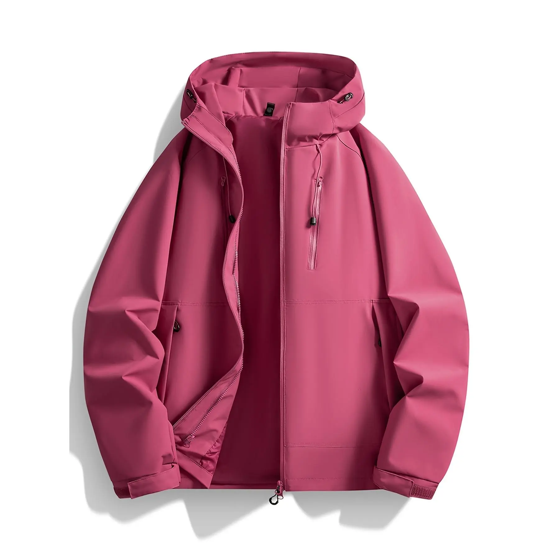 Women's Plain Polyester Hooded Neck Outdoor Windbreaker Cardigan - Lightweight, Sporty Chic, Loose Fit, Zipper Front, Zippered Pockets, Ideal for Female Outdoor Hike, Fall Layering Casual Sports Outerwear, Polyester Clothes, Regular Sleeve