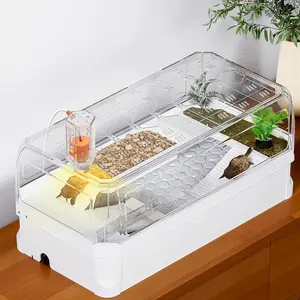 Turtle Tank Habitat Kit with Lid, Equipped with Basking Platform, Filter, Rain Shower, Light & Decor, Starter Aquarium for Red Eared Slider