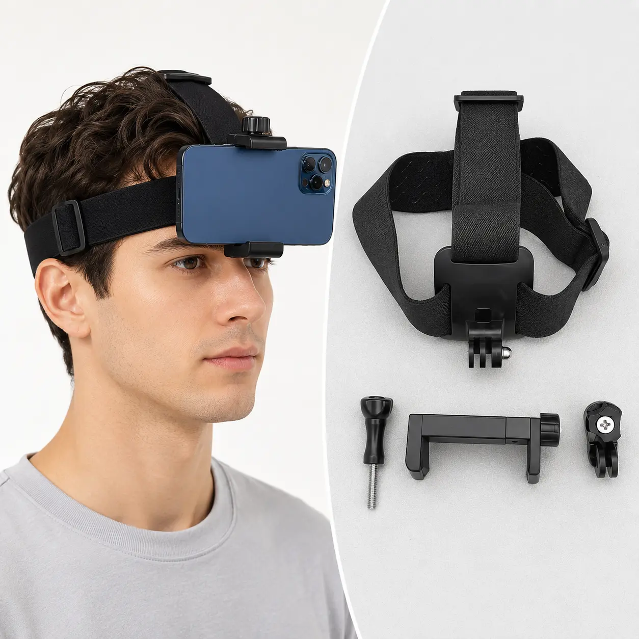 POV Creator Cellphone Head Mount - Adjustable Handsfree Phone Stand, 360° Rotatable Mobile Accessory for Vlogging, Easy Installation, Travel & Outdoor Adventures