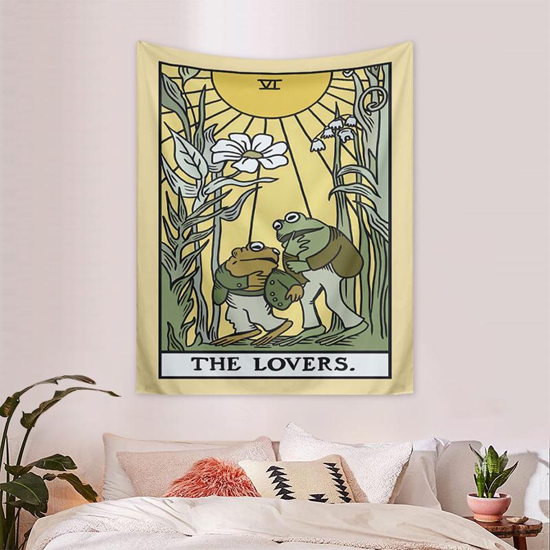 Sunflower Plant & Frog Pattern Design Tapestry Wall Mural, Wall Hanging Canvas with Mounting Kit, Summer Wall Decoration for Living Room, Bedroom, Dormitory, Wall Insulation Blanket, Halloween