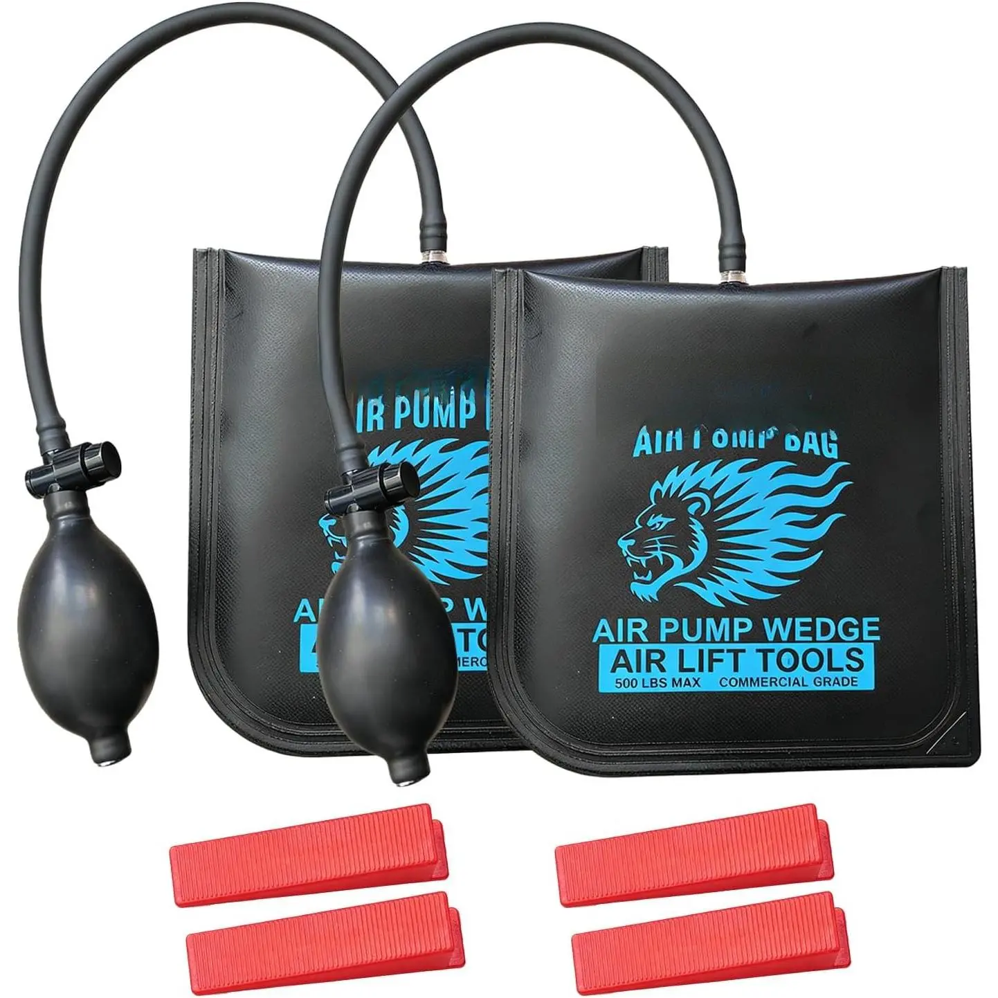 Air Wedge Pump Bag 2 Pack - 300lbs Heavy-Duty 840D Nylon & TPU Door Lifting Bag with Quick-Release Valve & 4 Plastic Wedges, 2.4" Lift Height, Surface-Safe Tool for Door/Window/Furniture Installation